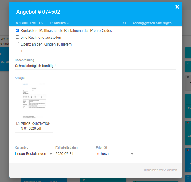 Kanban-Karten in digitalen Kanban Tool