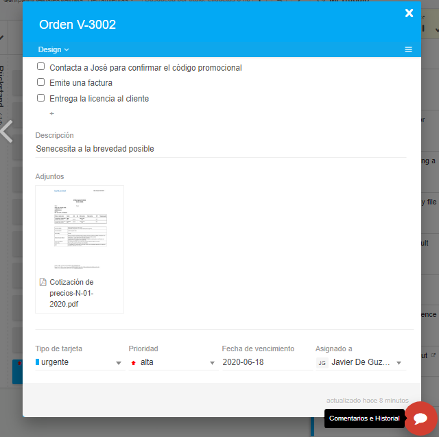Tarjeta Kanban en una Herramienta Digital Kanban