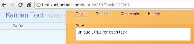 kanban card unique urls