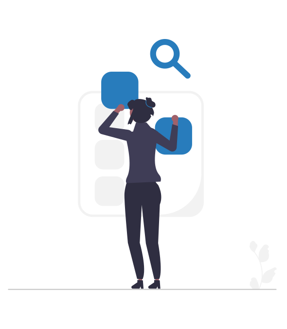 A woman working with a visual management board